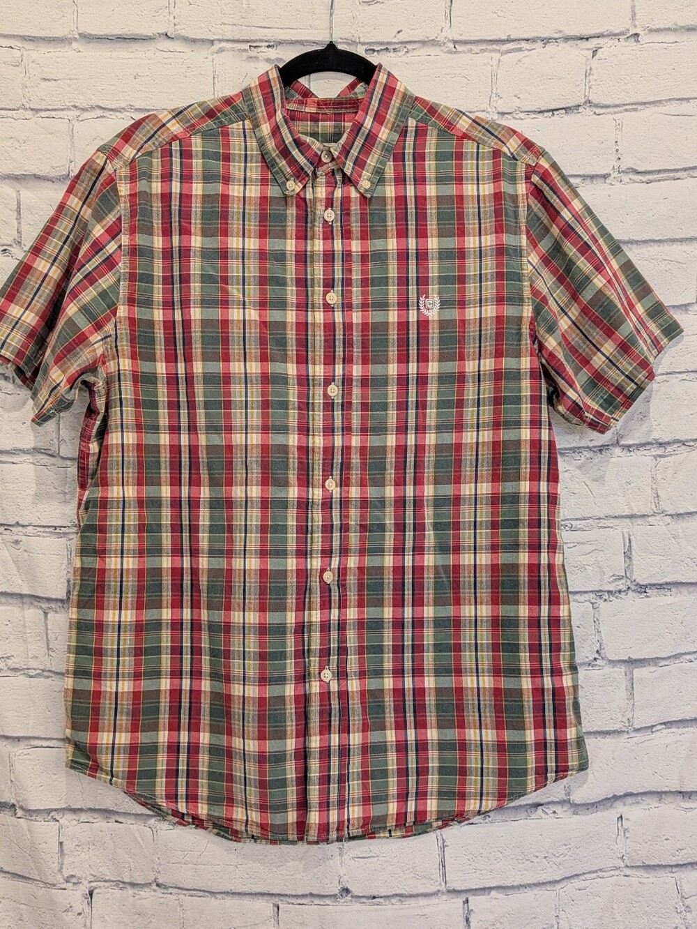Chaps Plaid Short Sleeve Button Down Shirt Men's Size Medium